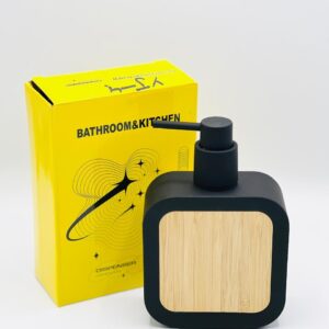 Square Soap Dispenser with Bamboo Pump Hands Soap Bottle Refillable